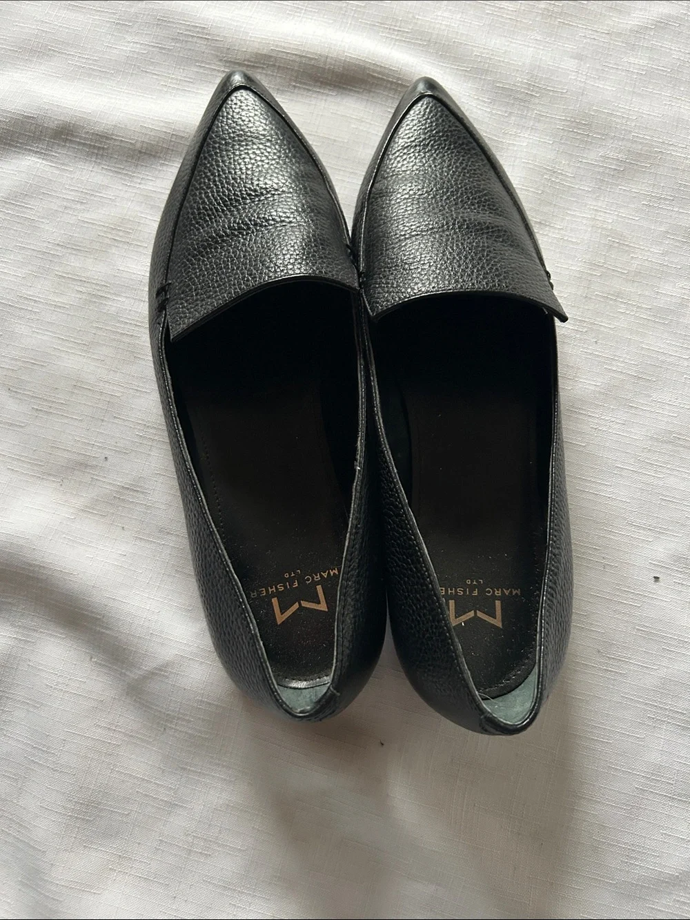 Marc Fisher Black Pointed Leather Slip-On Loafers